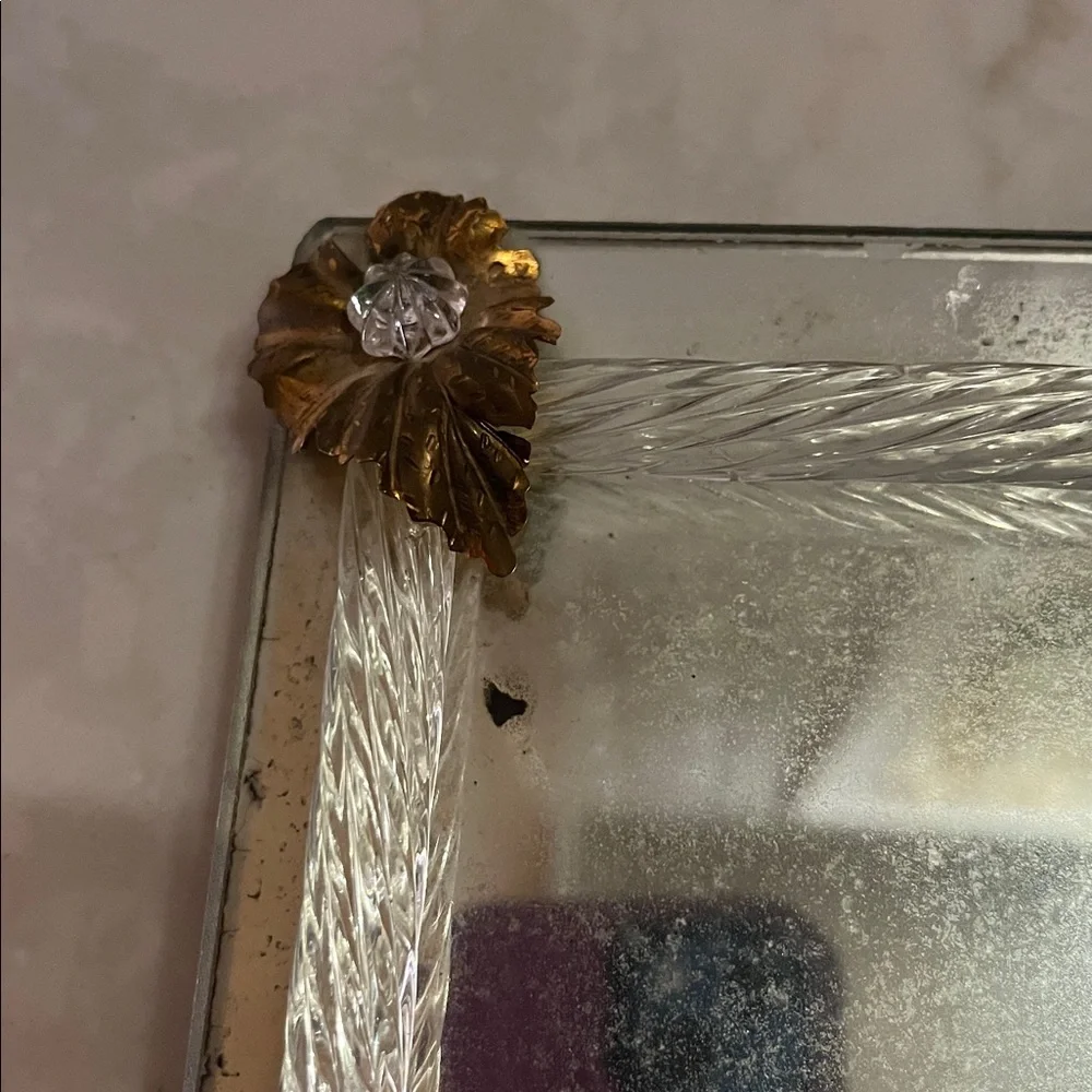 MCM Vintage Lucite Vanity Mirror Tray with gold leave and acrylic accents